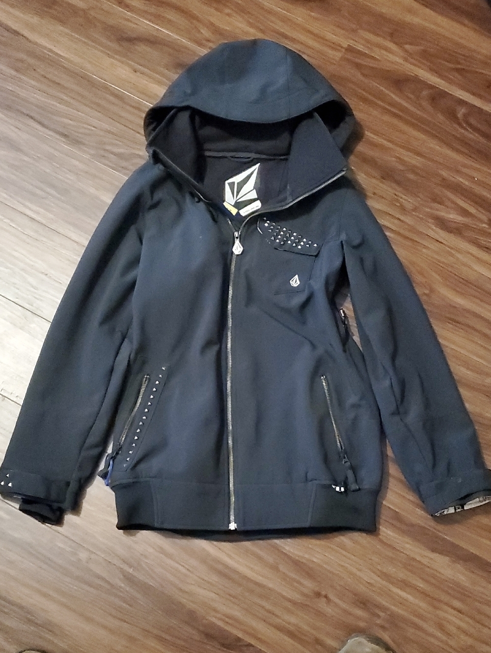 Volcom Nimbus Black Hooded Zip Jacket with Stud Detailing